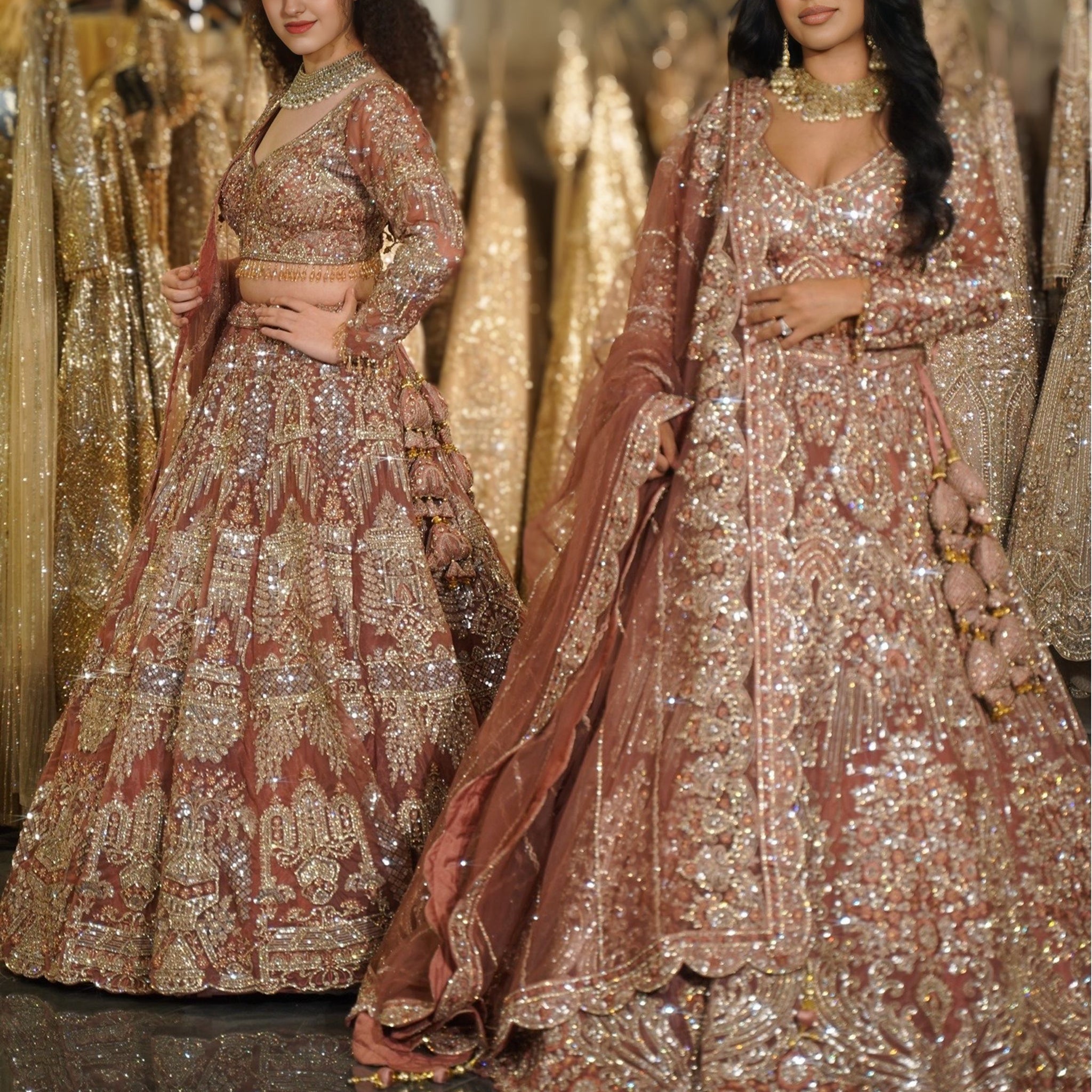 Rust Copper Architectural Sequin & Zardosi Embroidered Lehenga Set