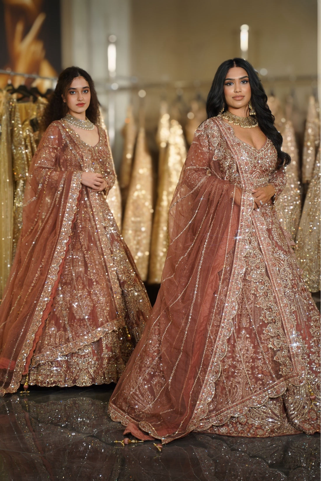 Rust Copper Architectural Sequin & Zardosi Embroidered Lehenga Set