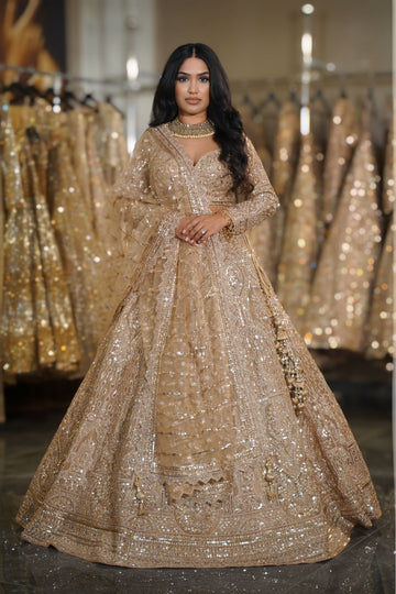Champagne Gold Heavy Sequin & Crystal Embroidered Lehenga Set