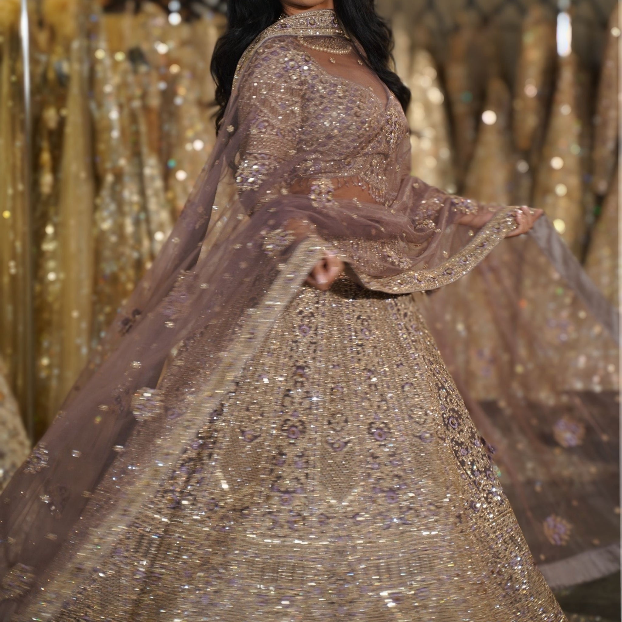 Dusty Lavender Mauve Heavy Sequin & Geometric Embroidered Lehenga Set