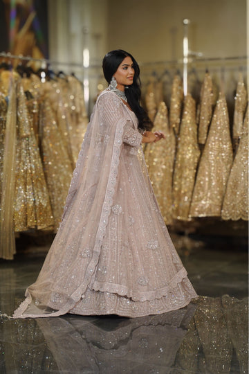 Lilac Pink Scalloped Floral & Sequin Embroidered Lehenga Set