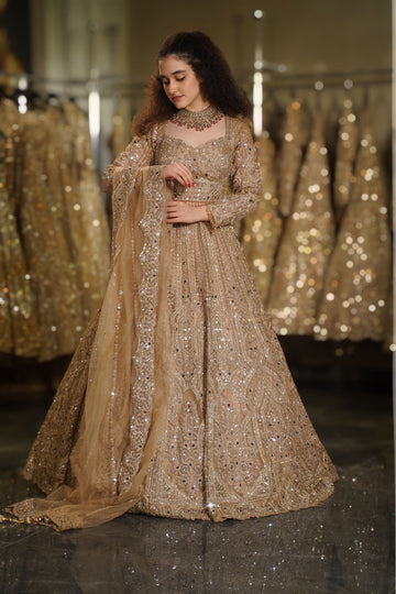 Champagne Gold Multi-Color Crystal & Architectural Sequin Embroidered Lehenga Set