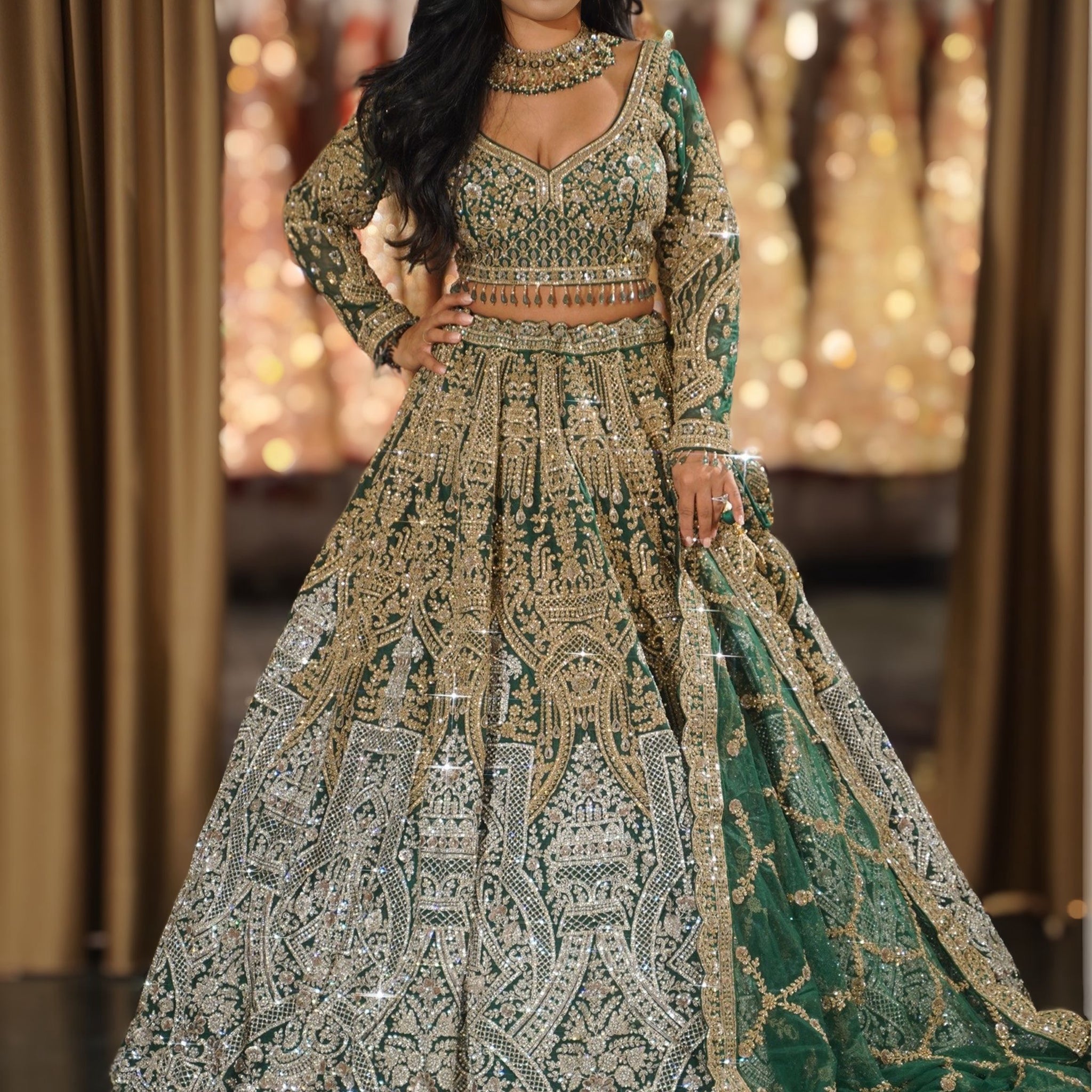 alex midi dress in emerald green Pastel Green Jaal Mukesh Embroidered Designer Gown main image 1