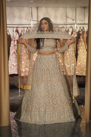 Champagne Gold Ogee Trellis Bridal Lehenga Set