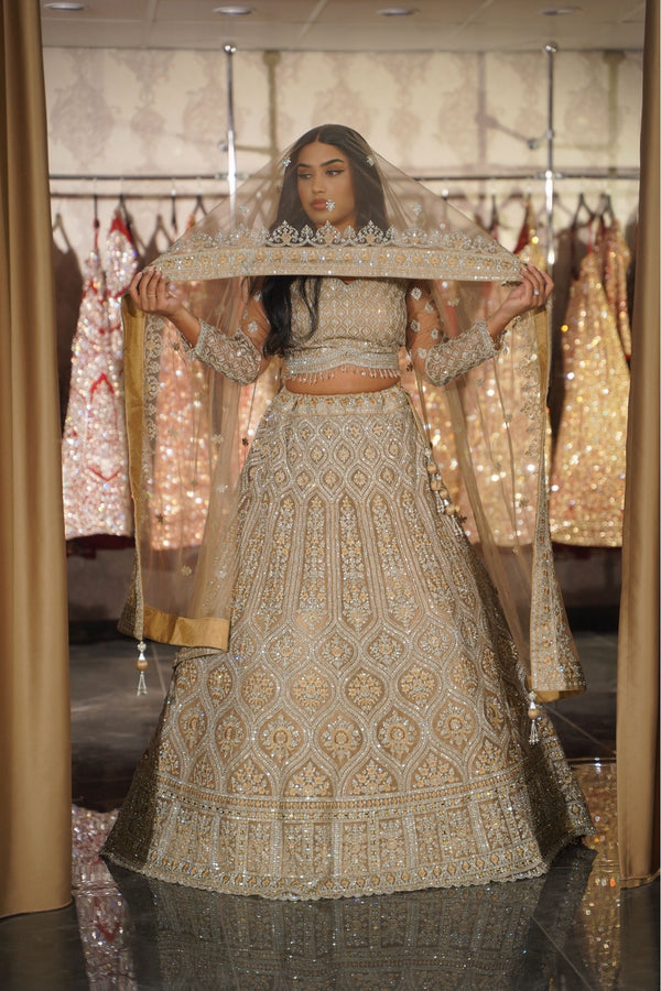 Champagne Gold Ogee Trellis Bridal Lehenga Set