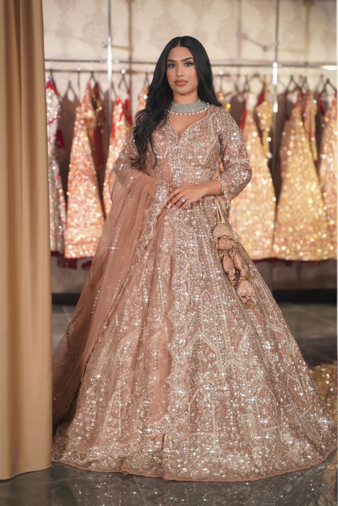 Rose Gold Stardust Sequin Lehenga Set