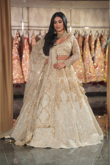 Ivory Champagne Diamond Trellis Bridal Lehenga Set