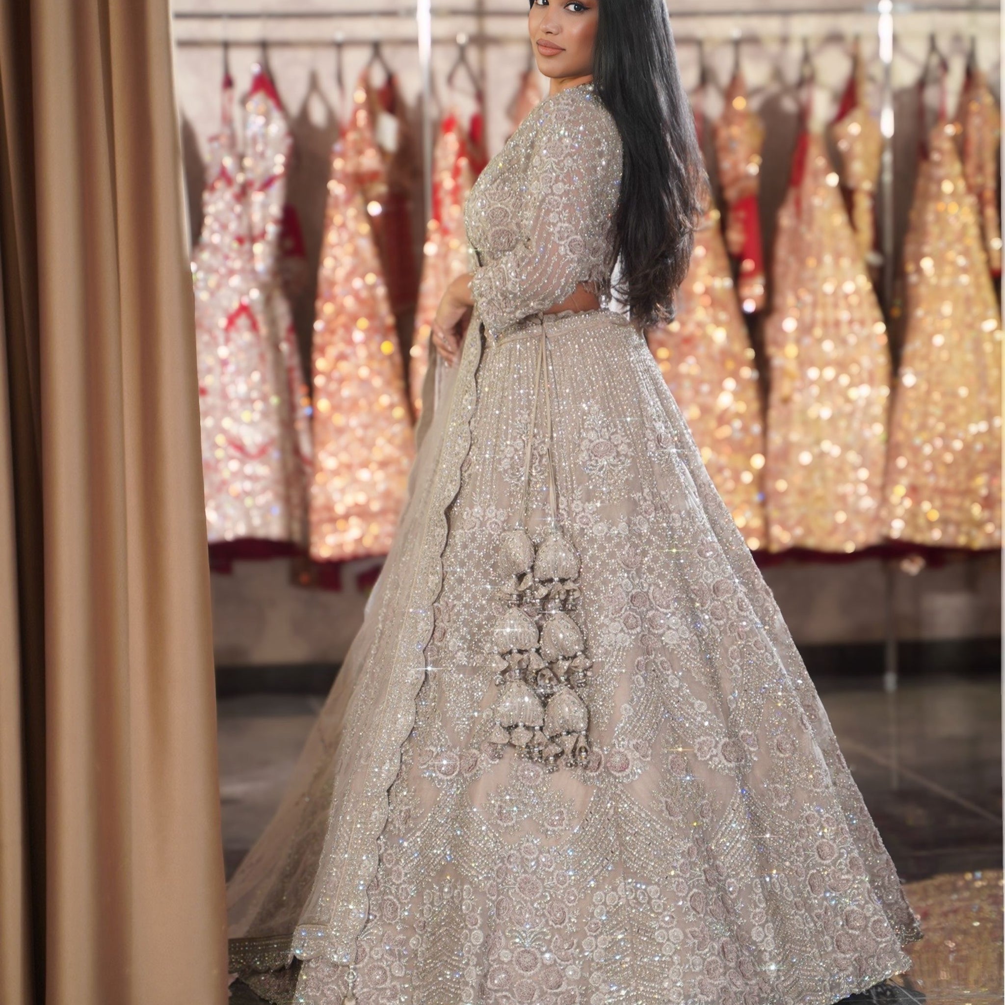 Dove Grey Silver Stardust Bridal Lehenga Set