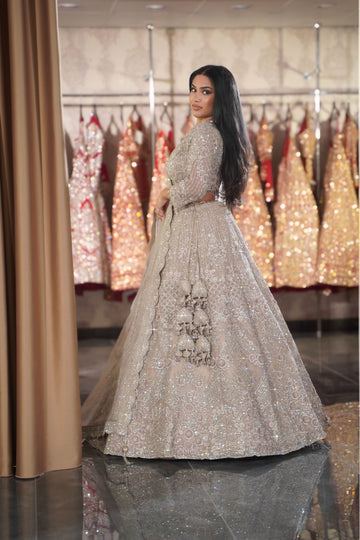 Dove Grey Silver Stardust Bridal Lehenga Set