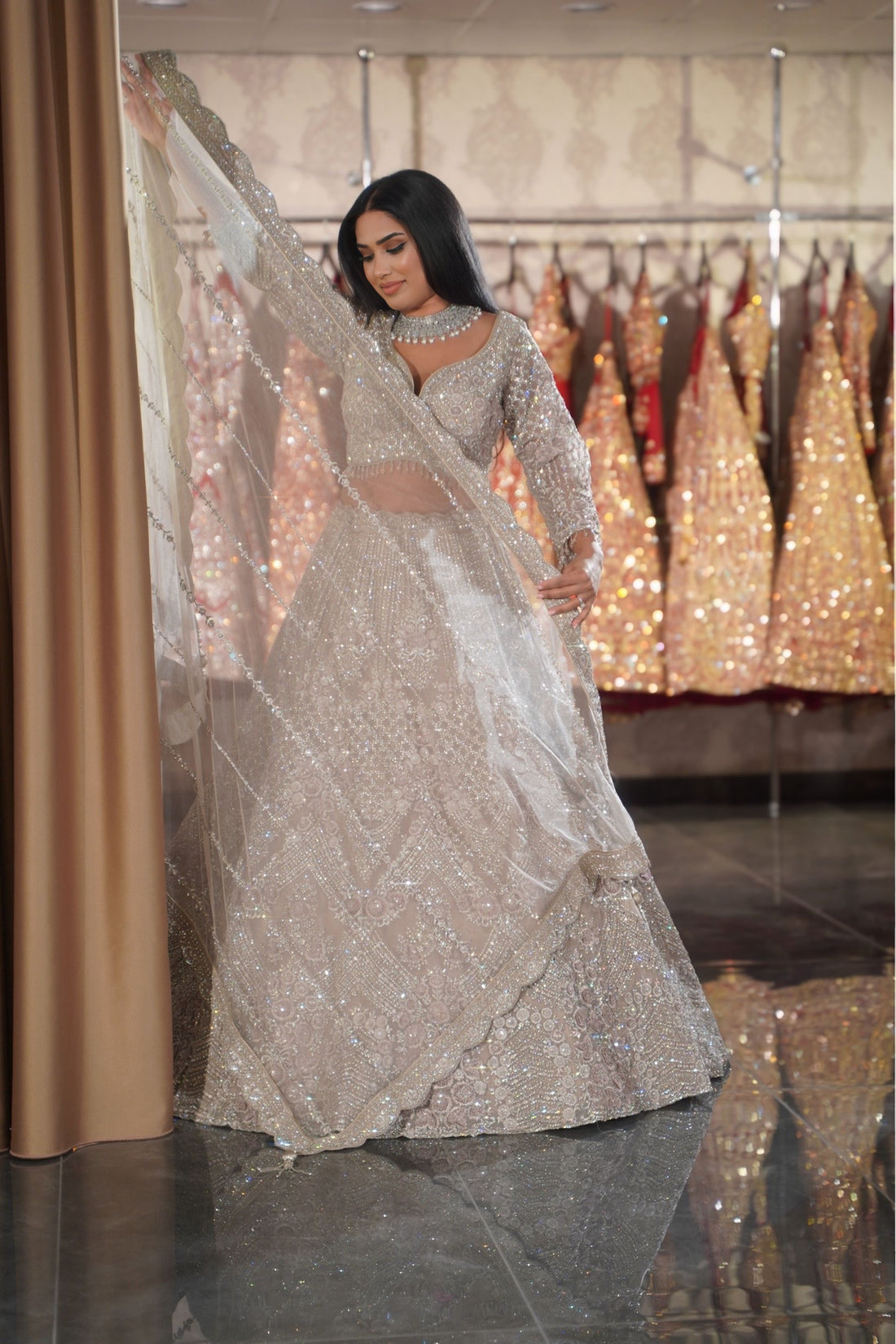 Dove Grey Silver Stardust Bridal Lehenga Set