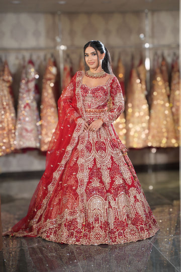 Classic Scarlet Red Royal Bridal Lehenga Set