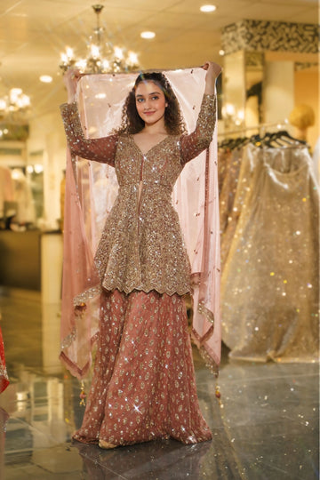 Rose Gold Sequin Embellished Bridal Sharara Set
