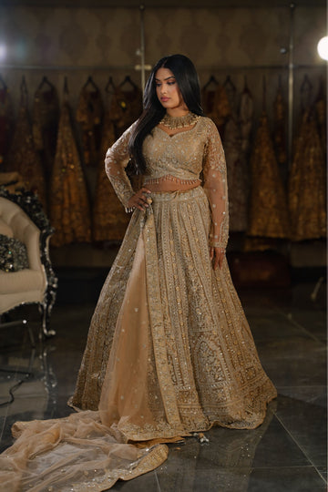Champagne Gold Linear Zari Bridal Lehenga Set