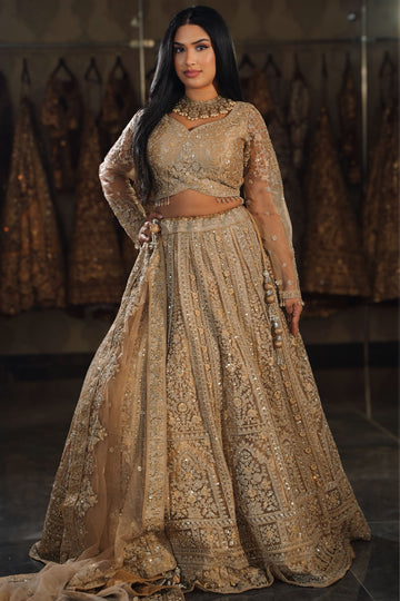 Champagne Gold Linear Zari Bridal Lehenga Set