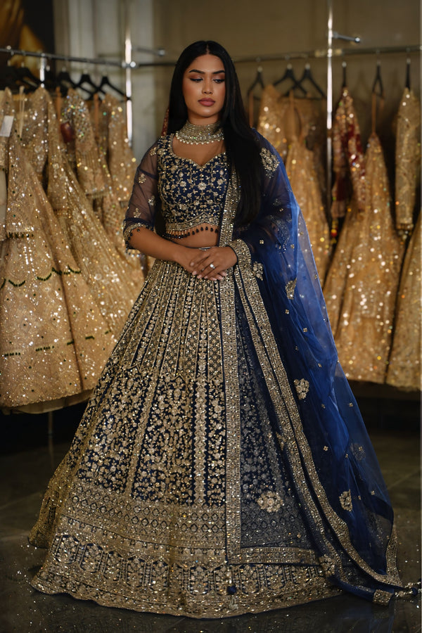 Midnight Blue Royal Zari Bridal Lehenga Set