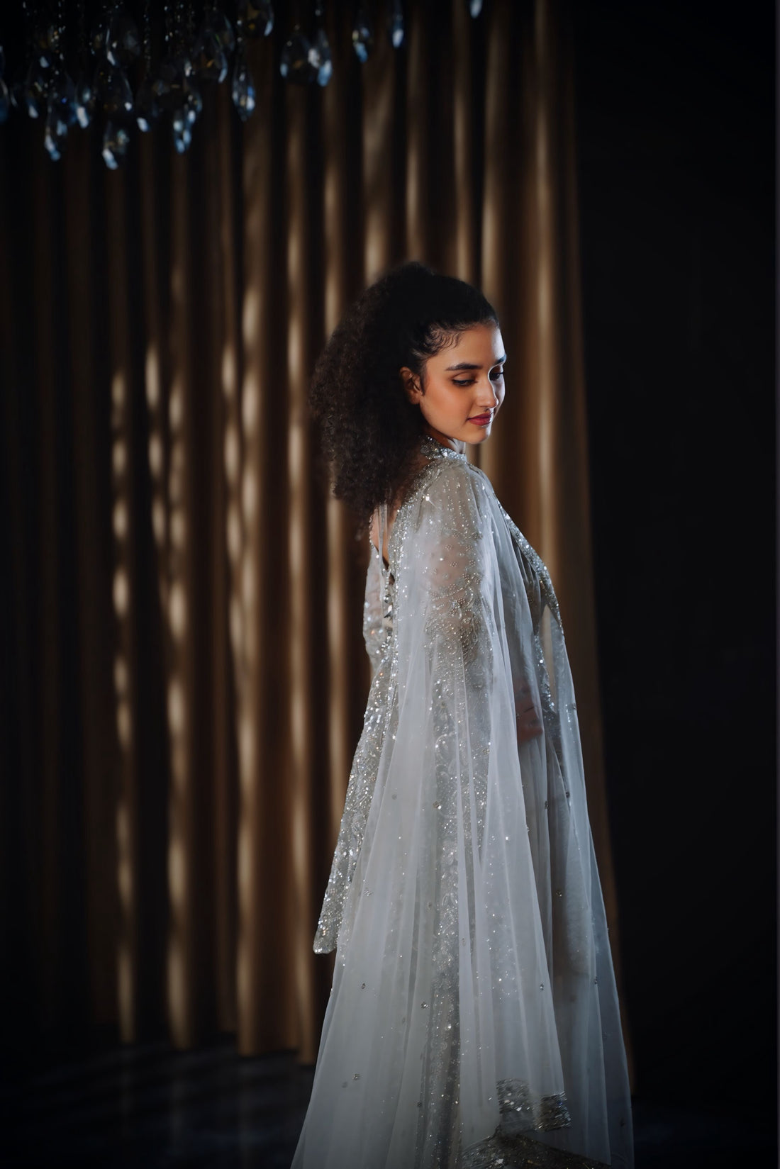 Silver Grey Heavy Sequin & Linear Embroidered Sharara
