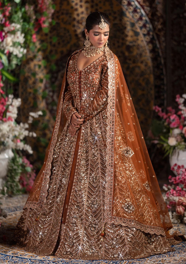 Bronze & Gold Sequin Embroidered A-Line Bridal Gown