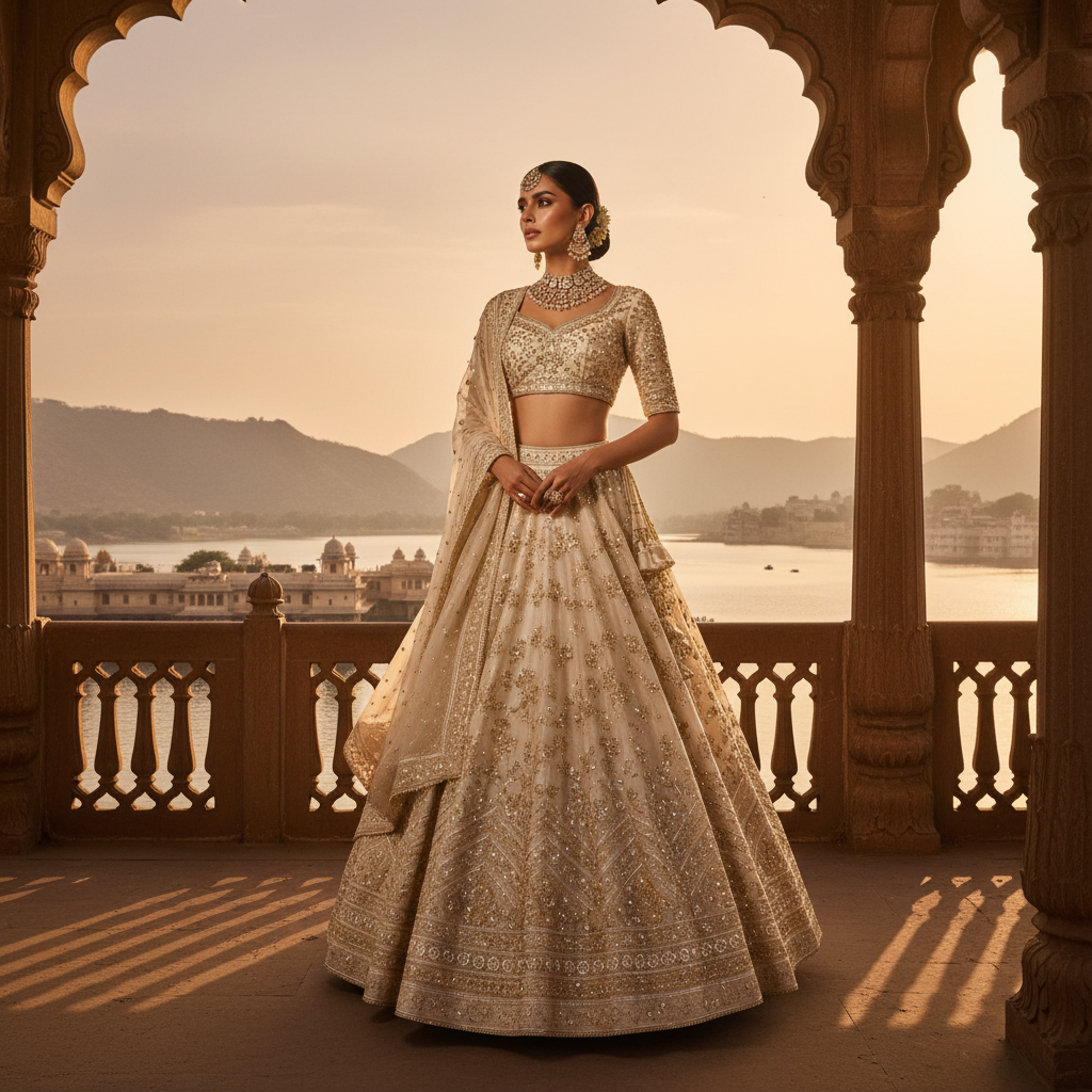 Woman in traditional outfit with scenic background